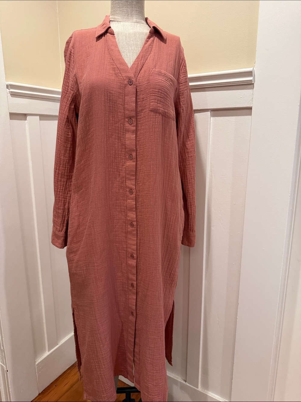 Caslon Cotton Gauze Long Sleeve Midi Shirtdress